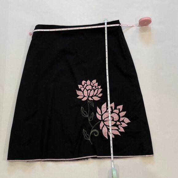 Heart Soul Black Cotton A-Line Skirt Pink Floral Applique Embroidered, Size 5 - Picture 9 of 12